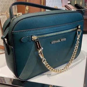 Michael Kors Jet Set Item Large East West Zip Chain RACING GREEN Crossbody Bag